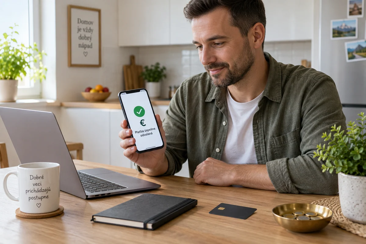 Kontrola platobného záznamu na telefóne pri notebooku